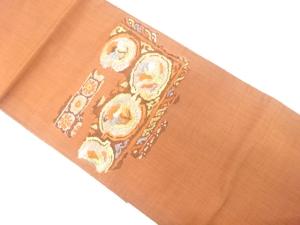 花更紗模様織り出し 紬名古屋帯